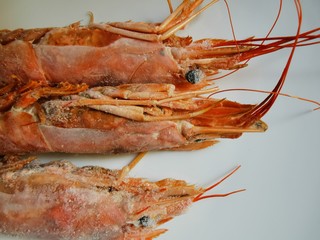 boiled crawfish on white background