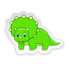 Cartoon Triceratops Cute Little Baby Dinosaur Sticker. Vector