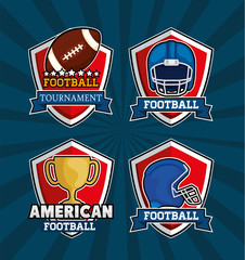 set of shields with icons of american football