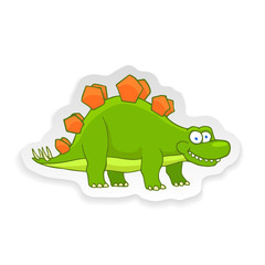 Cartoon Stegosaurus Cute Little Baby Dinosaur Sticker. Vector