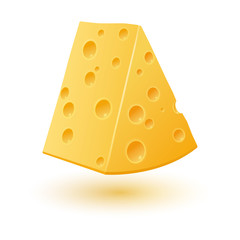 A yellow piece of cheese hangs in the air. Illustration. Vector eps 10