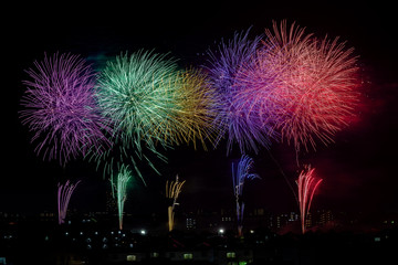 Fototapeta na wymiar Matsudo fireworks in Japan from the top of buildings