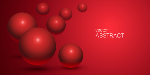 Abstract background with colored red 3d balls. Futuristic background. Vector eps10 illustration.