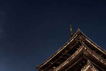 Japanese shrine the night with stars in background