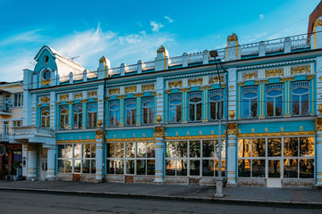 Fototapeta na wymiar Central district of Vladikavkaz. Beautiful architecture of historical buildings