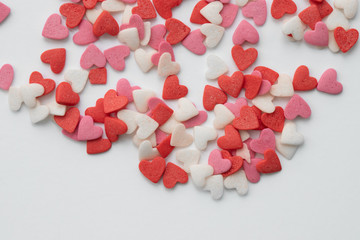Multicolored Pastry decor in the shape of hearts