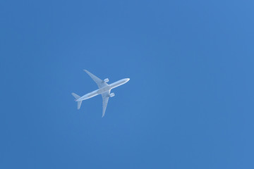 plane flying in the blue sky