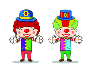  A colorful clown illustration with jasmine flowers