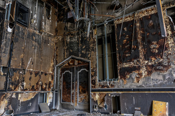 abandoned burned building