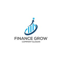Financial Bar with circle and arrow/ chart icon logo design flat minimalist