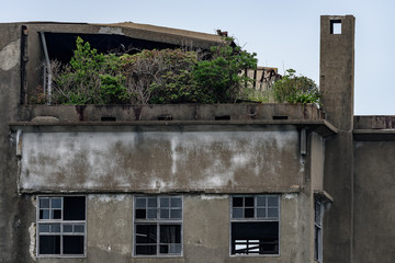 Ghost town on an abandoned island called Gunkanjima and also Hashima near Nagasaki