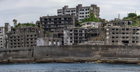 Ghost town on an abandoned island called Gunkanjima and also Hashima near Nagasaki