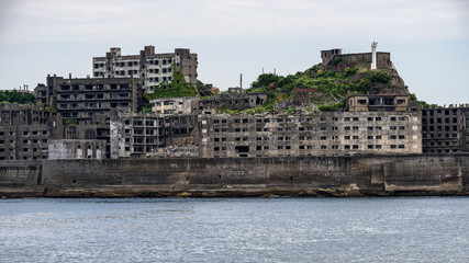 Ghost town on an abandoned island called Gunkanjima and also Hashima near Nagasaki