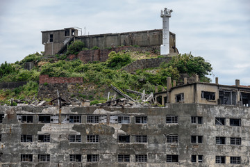 Ghost town on an abandoned island called Gunkanjima and also Hashima near Nagasaki