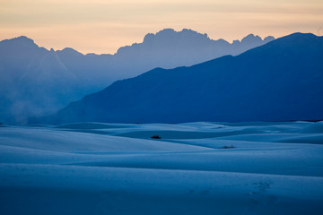 Landscape view of the sunset in White Sands National Park near Alamogordo, New Mexico.