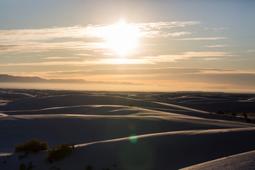 Landscape view of the sunrise in White Sands National Park near Alamogordo, New Mexico.