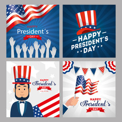 Man avatar cartoon hat flag and hands of usa happy presidents day vector design