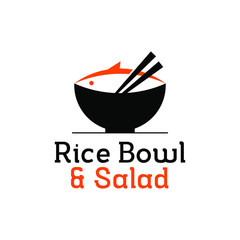 healthy food modern logo design template. rice bowl icon with chopstick vector for poke bar industry