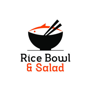 Healthy Food Modern Logo Design Template. Rice Bowl Icon With Chopstick Vector For Poke Bar Industry