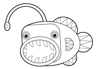 Cartoon underwater scene with strange swimming coral reef fish with sketch - illustration