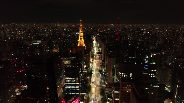 Illuminated cityscape of Paulista avenue, Sao Paulo, Brazil. Urban city scene. Illuminated cityscape of Paulista avenue, Sao Paulo. Urban city. Illuminated cityscape of Paulista avenue. Urban city.