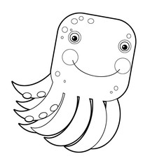 Cartoon underwater scene with swimming coral reef fish octopus with sketch - illustration
