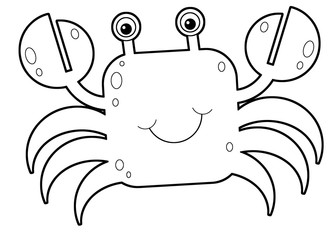 Cartoon underwater scene with swimming coral reef fish crab with sketch - illustration