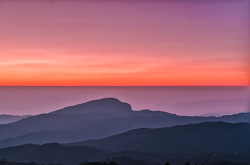 Doi Inthanon National park in the sunrise and mist at Chiang Mai Province, Thailand.