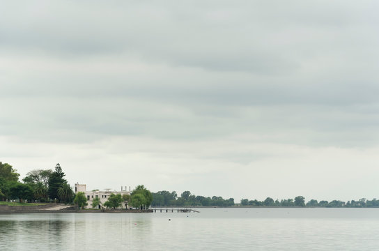 Chascomus lake under a cloud-covered sky