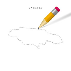Jamaica freehand pencil sketch outline vector map isolated on white background