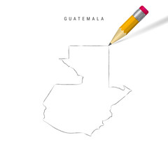 Guatemala freehand pencil sketch outline vector map isolated on white background