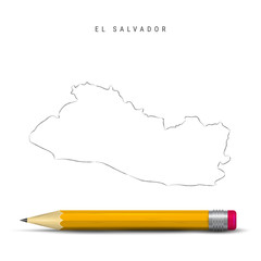 El Salvador freehand pencil sketch outline vector map isolated on white background