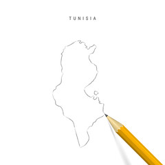 Tunisia freehand pencil sketch outline vector map isolated on white background