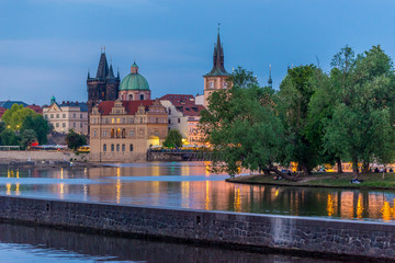 Prague bridges at dusk, Czech Republic.