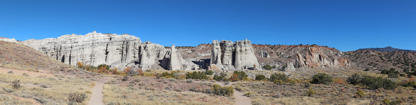 Panorama of rock formations and vegetation at Plaza Blanca near Abiquiu, New Mexico