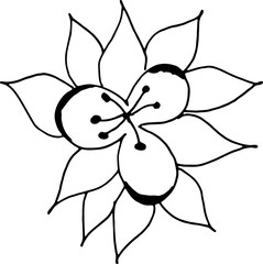 flower with leaves coloring Book. Cartoon vector illustration