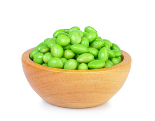 Green soy beans on white background