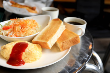Coffee and bread for breakfast at tokyo Japan.