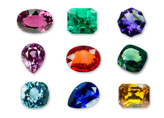 Mix of Bright gems isolated on a white background