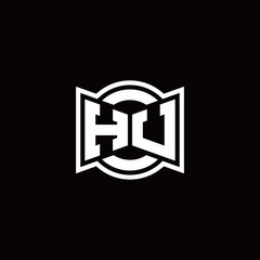 HU logo monogram with ribbon style circle rounded design template