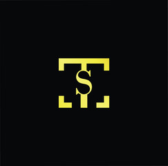 Outstanding professional elegant trendy awesome artistic black and gold color TS ST initial based Alphabet icon logo.