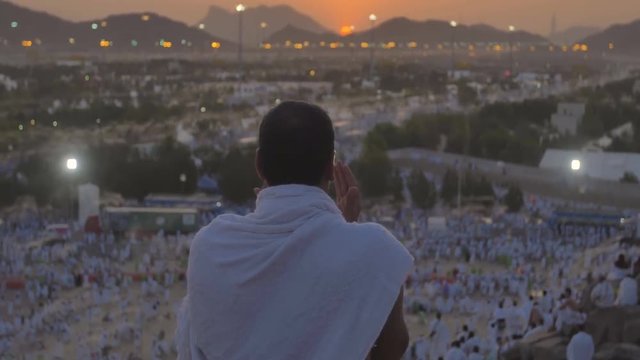 Hajj in saudi arabia pilgrims on mount Arafat. Mecca, Medina, Saudi Arabia.
