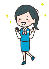 ガッツポーズをするビジネス女性　ポーズ　イラスト
