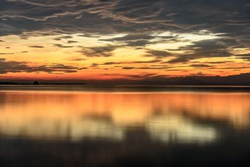 Fototapeta na wymiar Kasumigaura lake on cloudy sunset