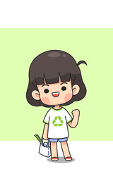 Cute girl carrying cloth bag