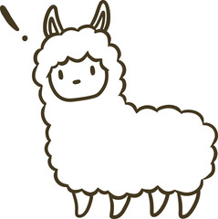シンプルなアルパカのイラスト(アウトラインのみ)_！マーク