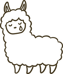 シンプルなアルパカのイラスト(アウトラインのみ)_泣き顔