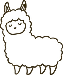 シンプルなアルパカのイラスト(アウトラインのみ)_目を閉じた顔