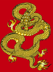 Hand drawn Red Dragon vector printing.Japanese old dragon for tattoo. Traditional Asian tattoo the old dragon vector.Dragon is Symbol of power