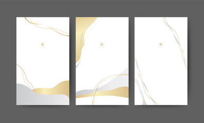 Abstract White and gold background. Minimal freehand set for Banner Spa Hotel and Packaging. Clean style. Vector Illustration